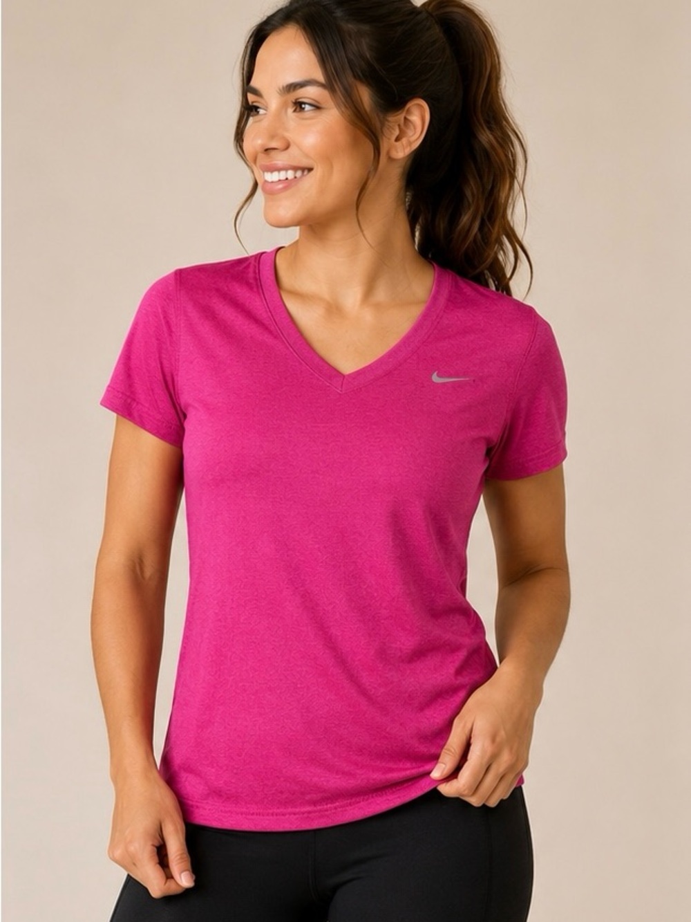 Nike Dri-FIT Women’s Pink V Neck Athletic T Shirt Size Small Running Gym Top